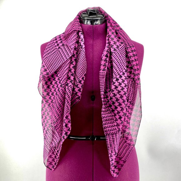 NWOT Made in Italy Tie Rack Purple and Black Houndstooth Scarf - Picture 3 of 7